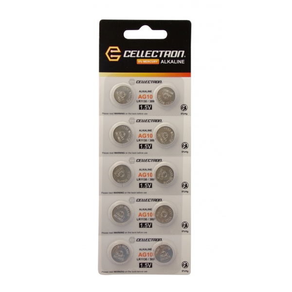 AG10 10 pila botón alcalina AG10 / LR1130 / 389 1,5V Cellectron