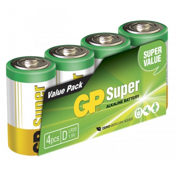 Pilas alcalina 4 x D / LR20 SUPER - 1,5V - GP Battery