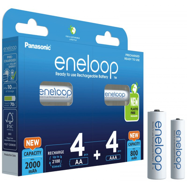 Pilas recargables MIX 4 x R6/AA + 4 x R03/AAA Panasonic Eneloop (blister)