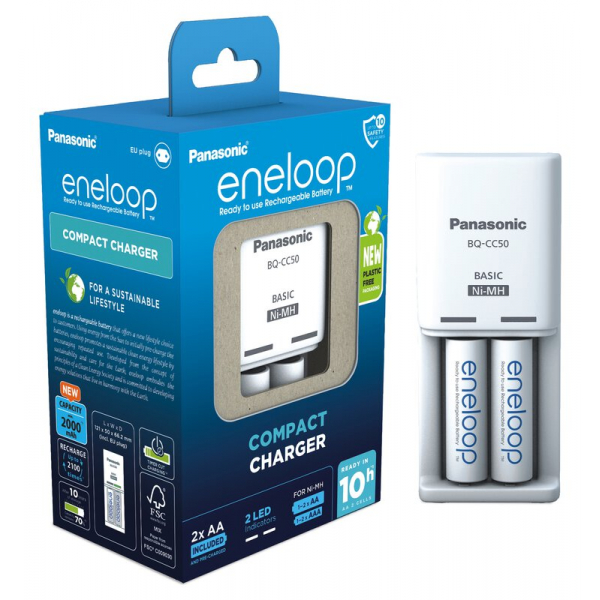 Cargador de pilas recargables Panasonic Eneloop BQ-CC50 NI-MH + 2 pilas R6/AA 2000mAh