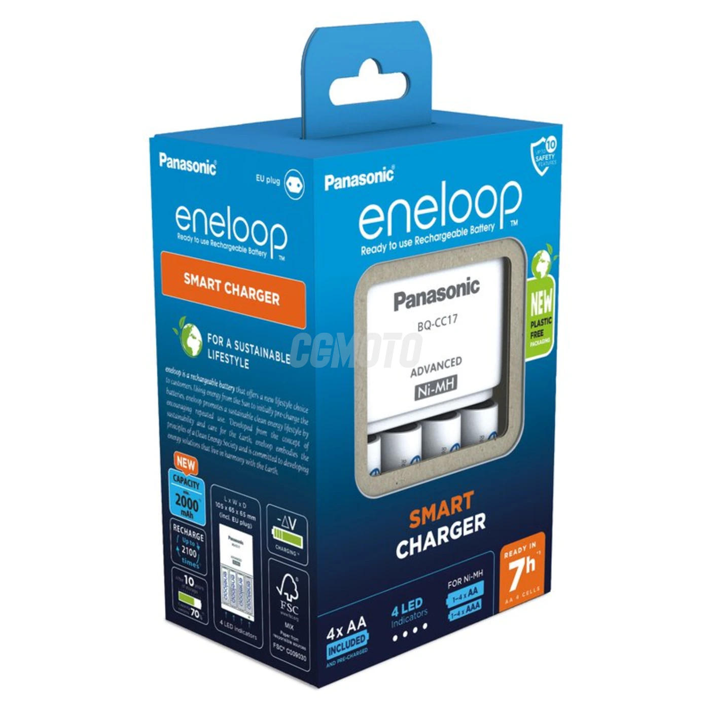 Cargador de pilas recargables Panasonic Eneloop BQ-CC17 NI-MH + 4 pilas recargables LR6/AA Eneloop 2000mAh