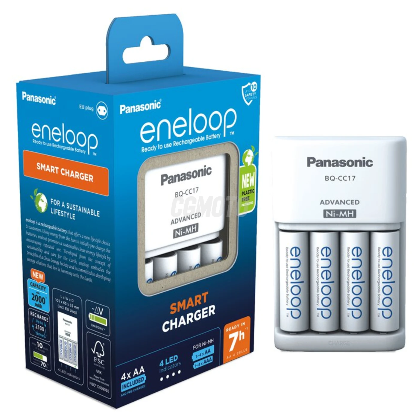 Cargador de pilas recargables Panasonic Eneloop BQ-CC17 NI-MH + 4 pilas recargables LR6/AA Eneloop 2000mAh Cargador de pilas recargables Panasonic Eneloop BQ-CC17 NI-MH + 4 pilas recargables LR6/AA Eneloop 2000mAh