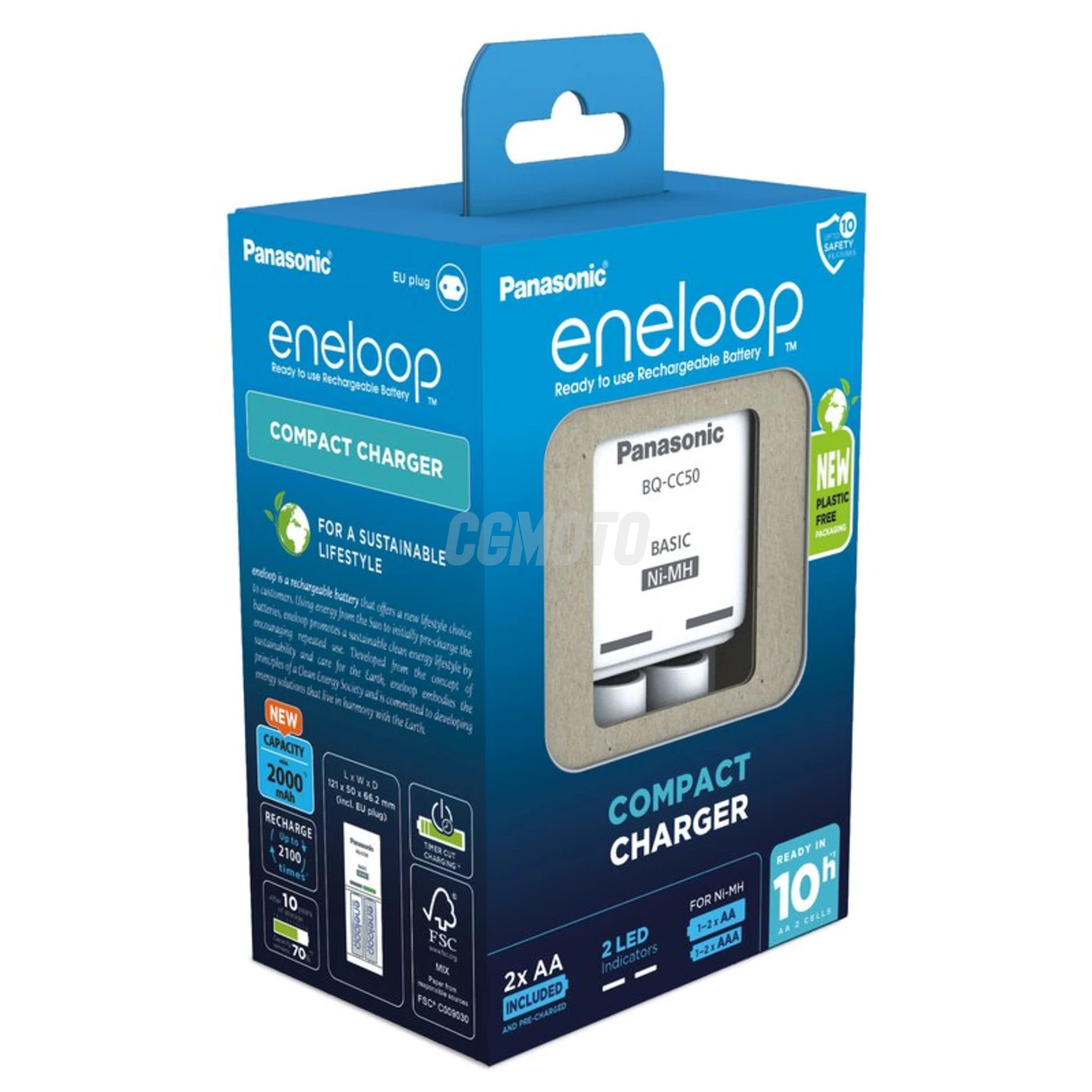 Cargador de pilas recargables Panasonic Eneloop BQ-CC50 NI-MH + 2 pilas R6/AA 2000mAh Cargador de pilas recargables Panasonic Eneloop BQ-CC50 NI-MH + 2 pilas R6/AA 2000mAh