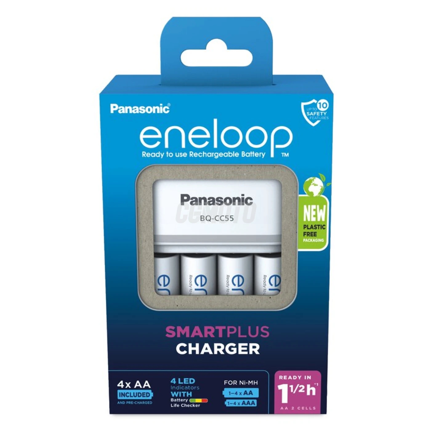 Cargador de pilas recargables Panasonic Eneloop BQ-CC55 NI-MH + 4 pilas recargables LR6/AA Eneloop 2000mAh Cargador de pilas recargables Panasonic Eneloop BQ-CC55 NI-MH + 4 pilas recargables LR6/AA Eneloop 2000mAh