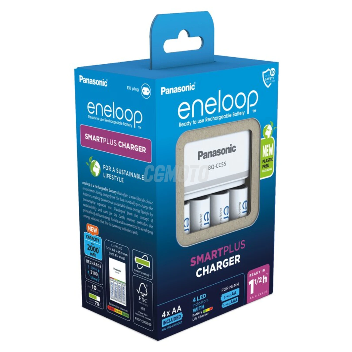 Cargador de pilas recargables Panasonic Eneloop BQ-CC55 NI-MH + 4 pilas recargables LR6/AA Eneloop 2000mAh Cargador de pilas recargables Panasonic Eneloop BQ-CC55 NI-MH + 4 pilas recargables LR6/AA Eneloop 2000mAh