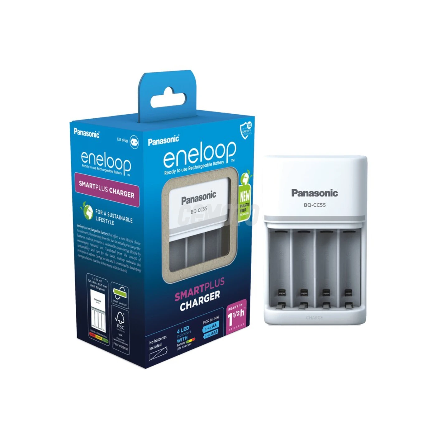 Cargador de pilas recargables Panasonic Eneloop BQ-CC55 NI-MH EKO Cargador de pilas recargables Panasonic Eneloop BQ-CC55 NI-MH EKO