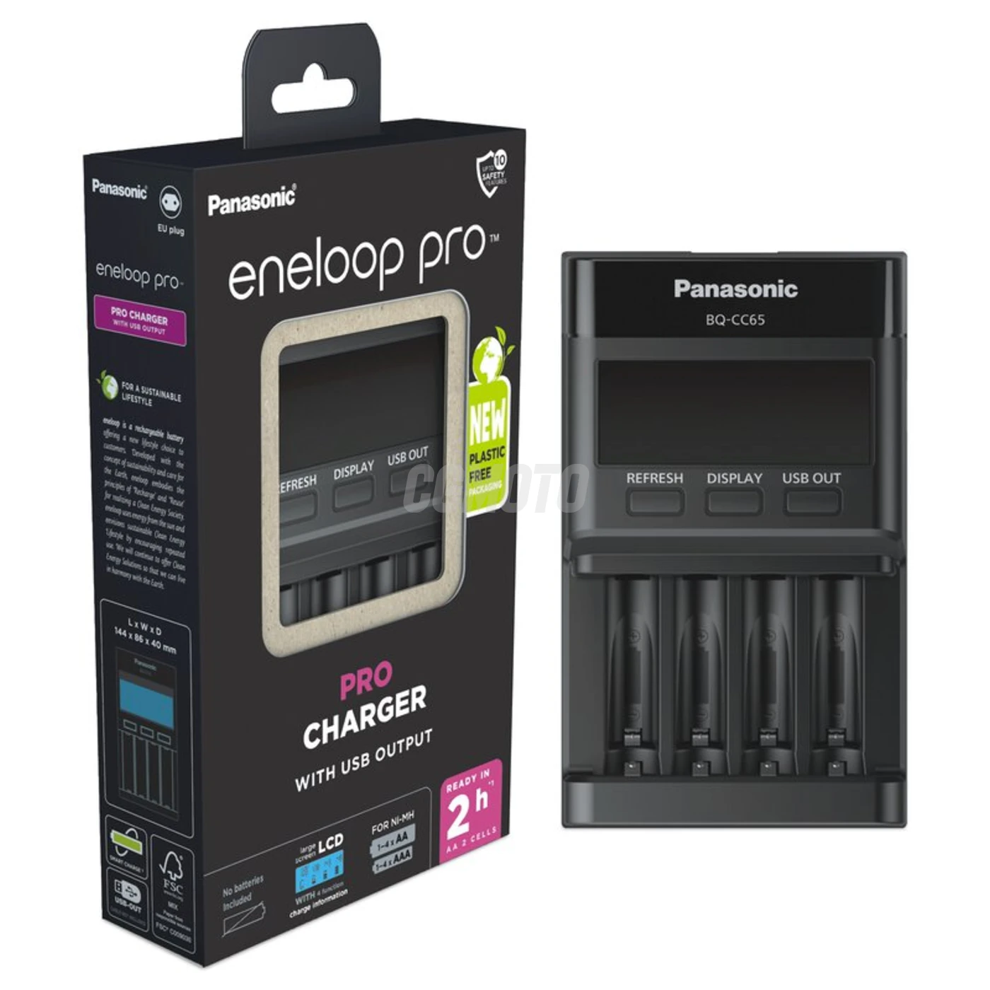 Cargador de pilas recargables Panasonic Eneloop BQ-CC65 NI-MH EKO