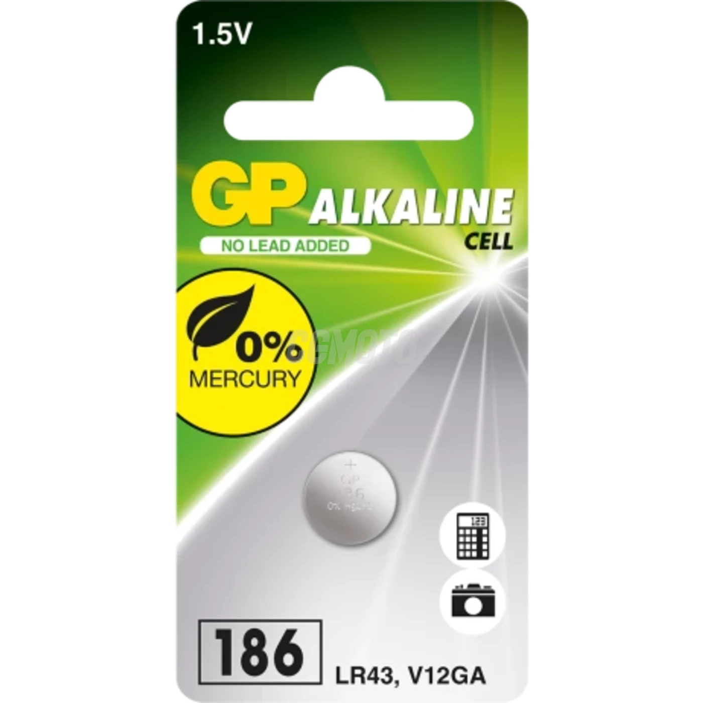 Pila botón alcalina 1 x GP 186 / LR43 / V12GA - 1,5V - GP Battery Pila botón alcalina 1 x GP 186 / LR43 / V12GA - 1,5V - GP Battery