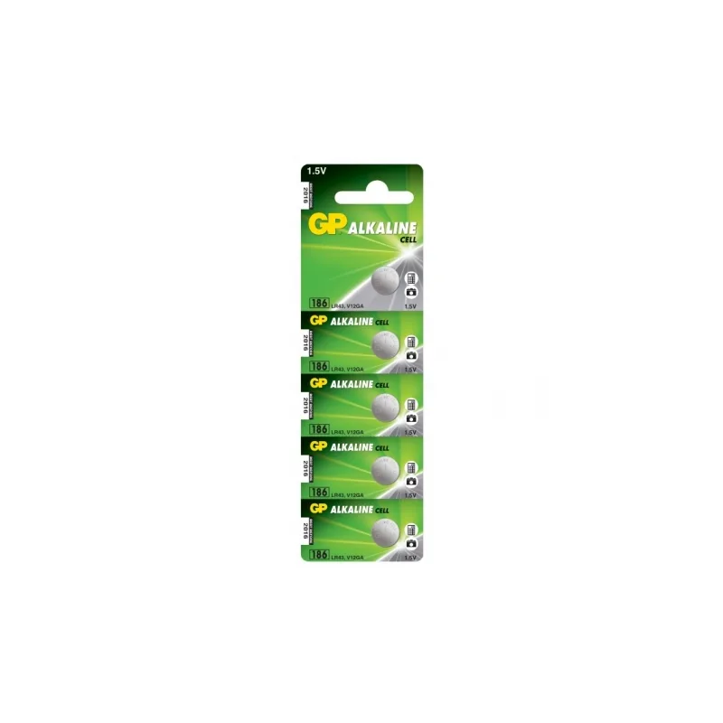 Pila botón alcalina 5 x GP 186 / LR43 / V12GA - 1,5V - GP Battery